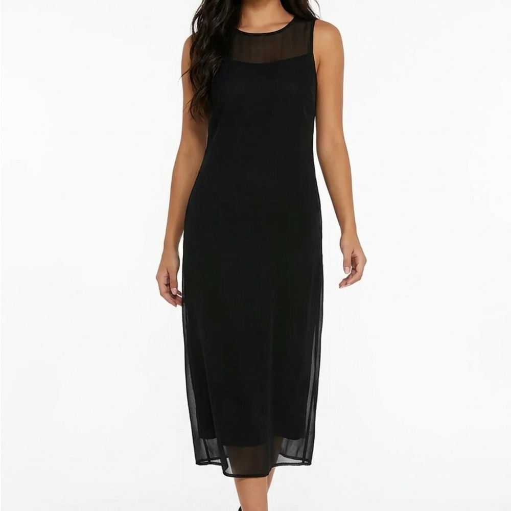 a new day Black Sleeveless Sheer Yoke Midi Dress